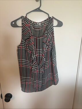Elle Black, White & Red Patterned Ruffle Front Camisole